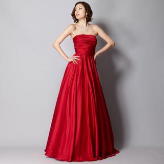 ※保留中　赤　ロングドレス　サテン　演奏会　結婚式　フリーサイズ対応(ロングドレス)