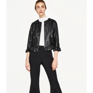 ザラ(ZARA)のフリル ライダース(ライダースジャケット)