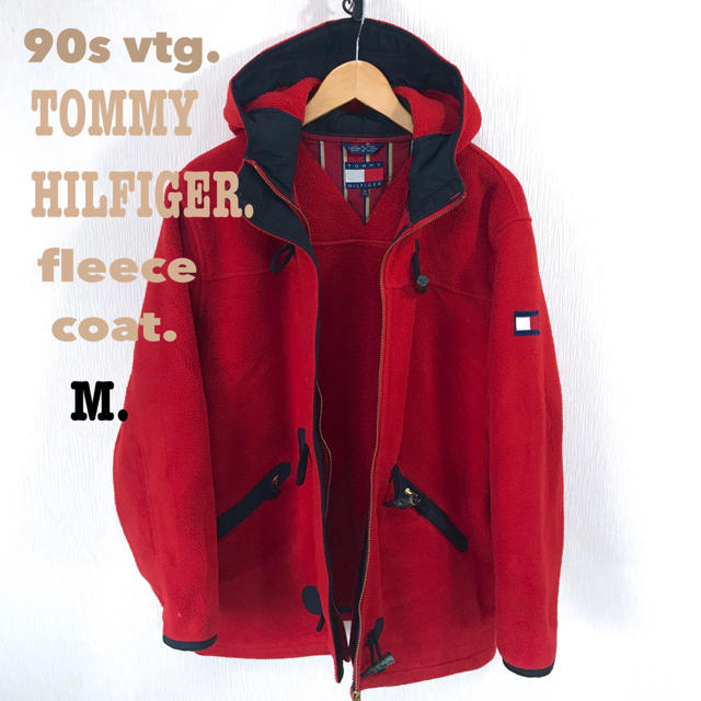 TOMMY HILFIGER(トミーヒルフィガー)の90s トミー ヒルフィガー フリース ZIP ダッフルコート 赤 M メンズのジャケット/アウター(ダッフルコート)の商品写真