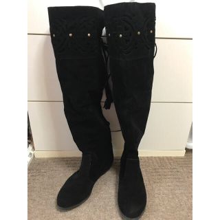 【 新品・未使用 】ニーハイ ブーツ boots スウェード リボン タッセル (ブーツ)