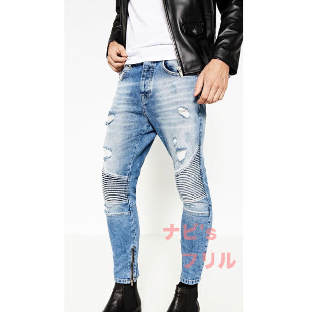 美品 完売 ZARA MAN ジッパー ストレッチ バイカー デニム 42 32