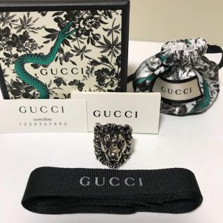 グッチ(Gucci)の☆美品 グッチ ライオン ヘッド シルバー リング 指輪 イタリア製(リング(指輪))