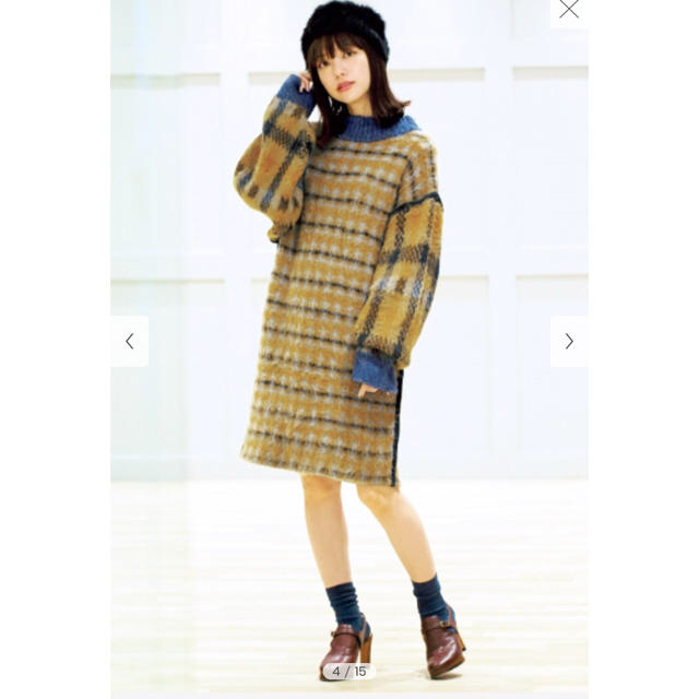 ニットワン fur fur - チェック柄ニットワンピの通販 by Chu 's shop セール安い 新品未使用 fur fur 麻花柄ワンピース ひざ丈ワンピース