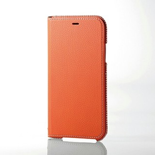 エレコム(ELECOM)のiPhone X 用 ソフトレザーケース / ステッチ / 磁石付 オレンジ(iPhoneケース)