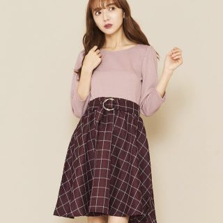 ティティアンドコー(titty&co)の【最終値引き】titty&Co　コンビチェックワンピース　Sピンク(ミニワンピース)