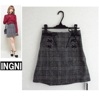イング(INGNI)の新品★INGNIイング★シャギーチェックレースＵＰ台形／スカート(ひざ丈スカート)