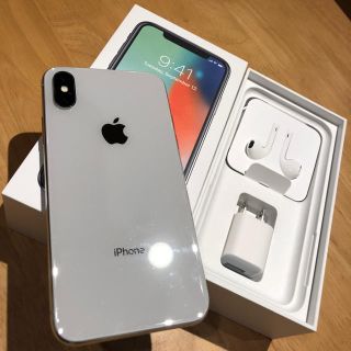 アップル(Apple)の美品☆iPhone X 64GB☆シルバー☆auSIMフリー済み(スマートフォン本体)