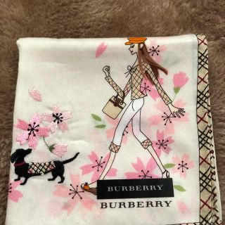 バーバリー(BURBERRY)のお値下げ 新品未使用バーバリーハンカチ女の子、刺繍お花&犬(ハンカチ)