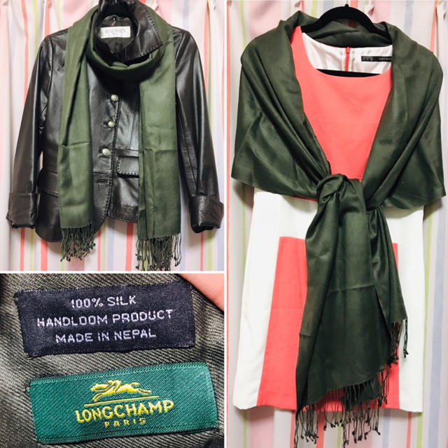 ファッション 通販 ロンシャン シルク100% ロングスカーフ 小物