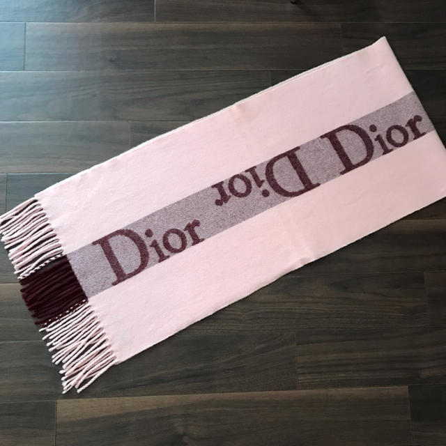 Christian Dior(クリスチャンディオール)の中古美品♡クリスチャンディオール カシミヤ入りマフラー ピンク×ボルドー レディースのファッション小物(マフラー/ショール)の商品写真