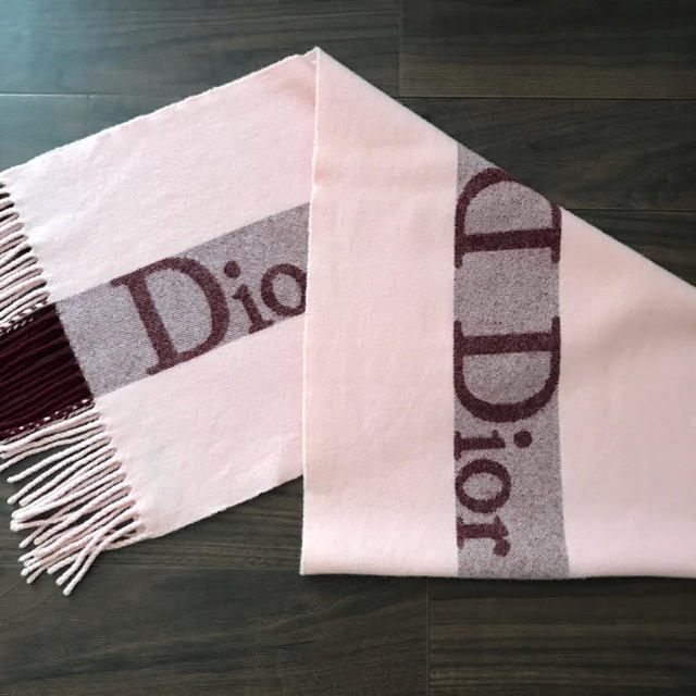 Christian Dior(クリスチャンディオール)の中古美品♡クリスチャンディオール カシミヤ入りマフラー ピンク×ボルドー レディースのファッション小物(マフラー/ショール)の商品写真