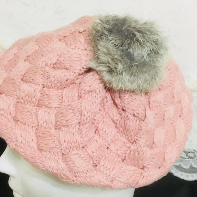 キッズ 女の子用 ニット ベレー帽 ピンク キッズ/ベビー/マタニティのこども用ファッション小物(帽子)の商品写真