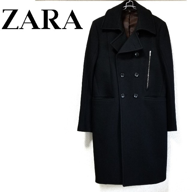 ZARA ロングPコート ロングコート 黒