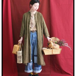 シャンブルドゥシャーム ムラ染め風リネン フレアシャツワンピース 今季