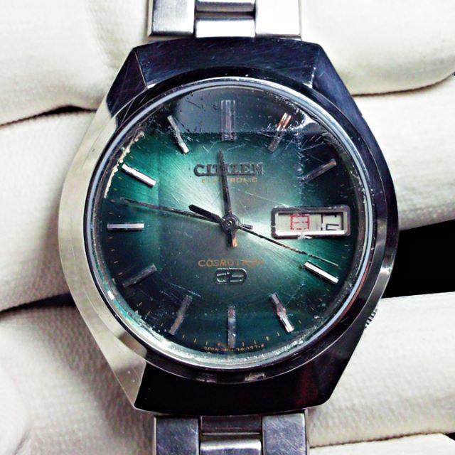CITIZEN コスモトロン メンズ 電磁テンプ式 文字盤グリーン カットガラス | フリマアプリ ラクマ