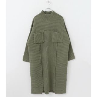 ケービーエフ(KBF)の新品▷KBF＊ダブルポケットBIGニットワンピース  KHAKI(ひざ丈ワンピース)