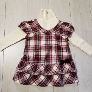 ミキハウス(mikihouse)の✩美品✩ミキハウス チェックワンピース 白タートルネック 2枚セット 80、90(ワンピース)