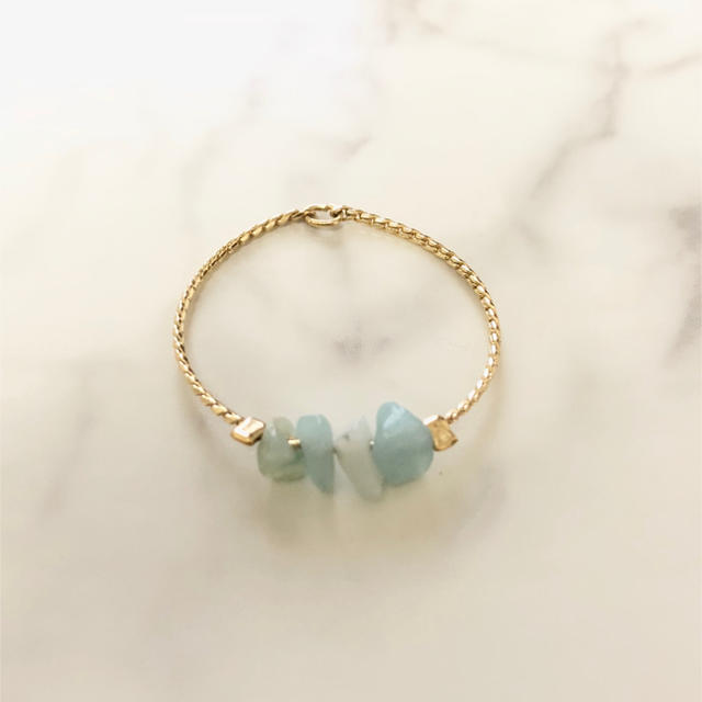 light blue chain ring ハンドメイドのアクセサリー(リング)の商品写真