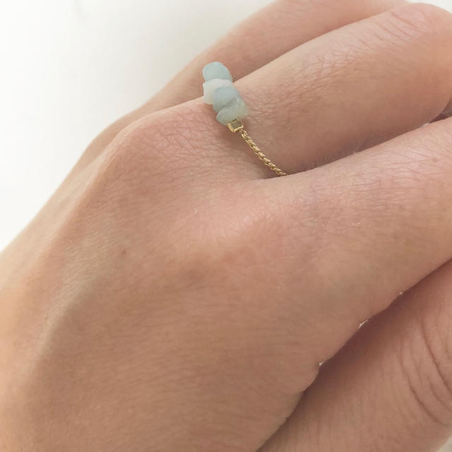 light blue chain ring ハンドメイドのアクセサリー(リング)の商品写真