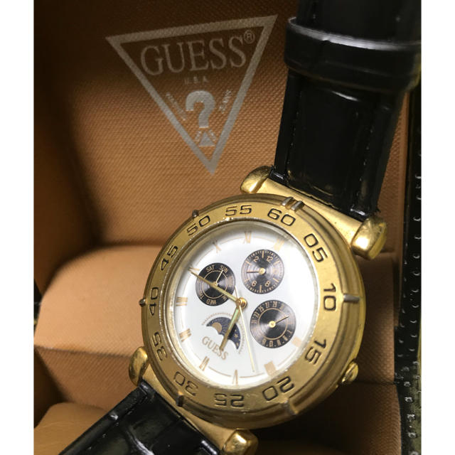 GUESS - ★ GUESS ゲス ★ ムーンフェイス ゴールド カレンダー ウォッチ★保管品の通販 by toshiwatch's