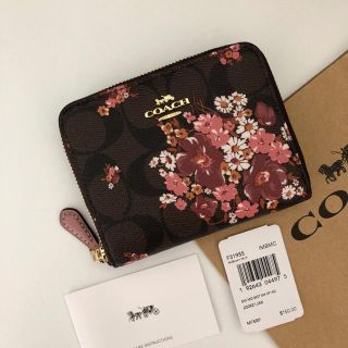 コーチ(COACH)のCOACH コーチ ラウンドファスナー 折り財布 シグネチャー ピンク 花柄(財布)