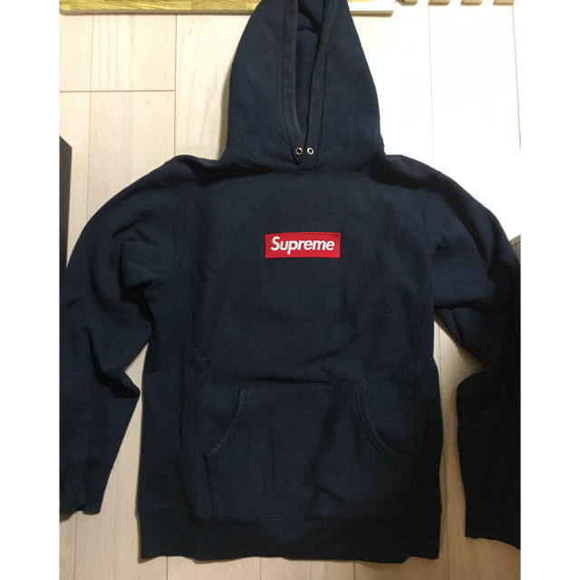 supreme box logo hoodie navy M