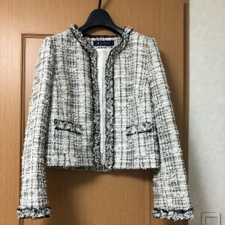 うさぎ＠可愛いものshopエムズグレイシー　セットアップ　ツイード　フリル　ジャケット　パール　38 M