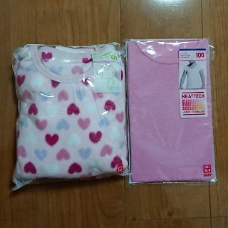 ユニクロ(UNIQLO)の新品未使用 100cm マイクロフリース パジャマ ピンク ハート(パジャマ)