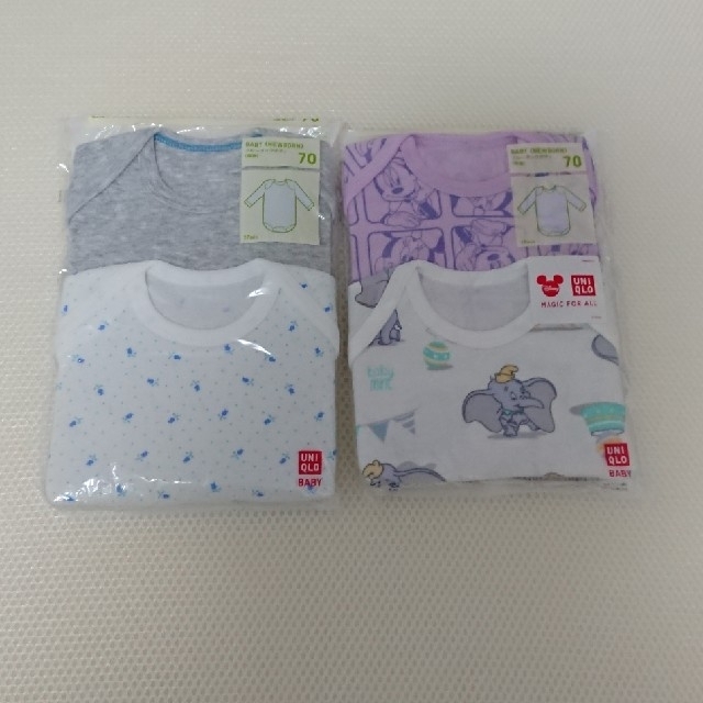 UNIQLO(ユニクロ)の新品未使用 70cm ディズニー コラボ 長袖ロンパース肌着 小花柄 女の子 キッズ/ベビー/マタニティのベビー服(~85cm)(肌着/下着)の商品写真