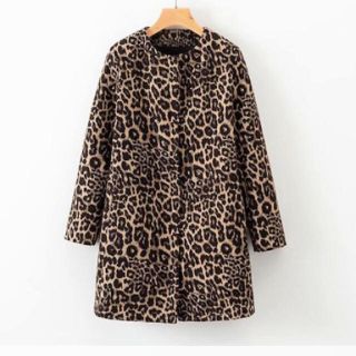 ザラ(ZARA)のレオパード ヒョウ柄 ノーカラーコート ZARA(ノーカラージャケット)