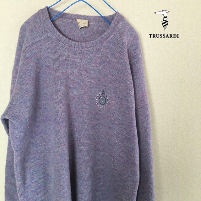 レア色 紫  トラサルディ 刺繍ワッペン セーター ニット