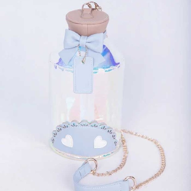 スケルトン ビン型 小瓶 痛 バッグ 水色 ホログラム レディースのバッグ(ショルダーバッグ)の商品写真