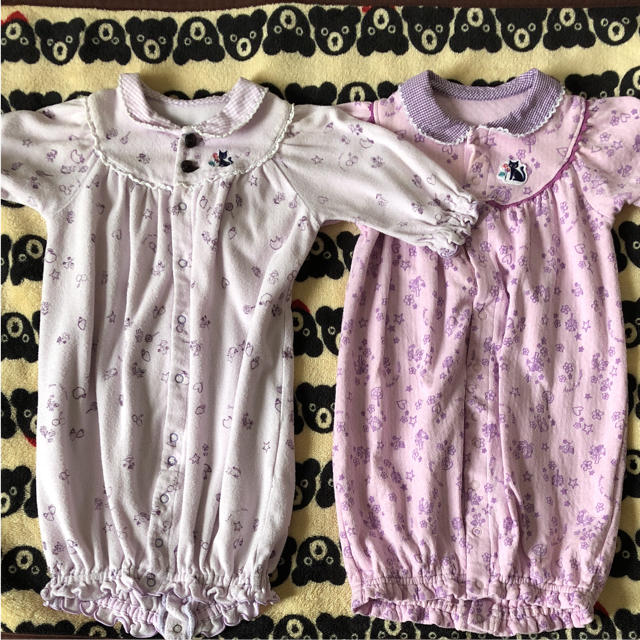 ANNA SUI mini(アナスイミニ)のアナスイミニ 2wayドレスオール 50 60 70 新生児 ネコ 2枚セット キッズ/ベビー/マタニティのベビー服(~85cm)(ロンパース)の商品写真