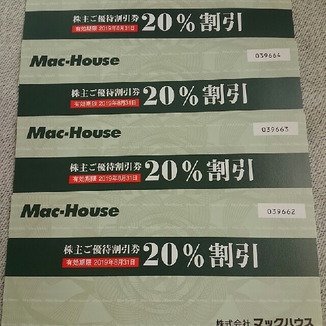 Mac-House(マックハウス)のマックハウス株主優待券20%off 4枚 チケットの優待券/割引券(ショッピング)の商品写真