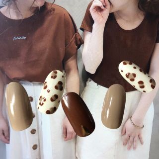 No.44 ネイルチップ ヒョウ♡ベージュ&ブラウン(ネイルチップ)