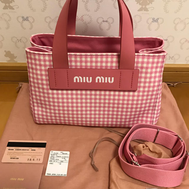 miumiu ギンガムチェック ハンドバッグ ピンク