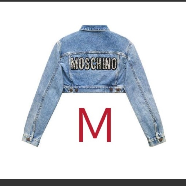 ラインストーンクロップドデニムジャケット　モスキーノ　MOSCHINO　Gジャン