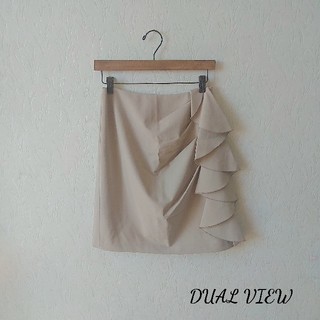 【美品】DUALVIEW　ドレープスカート　ウール　ベージュ　40(ひざ丈スカート)