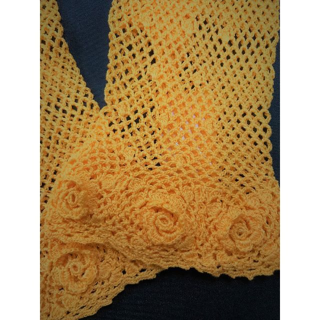 新品ブライダルグローブ　手編みコットンレース　オレンジ　ショート丈 レディースのフォーマル/ドレス(ウェディングドレス)の商品写真