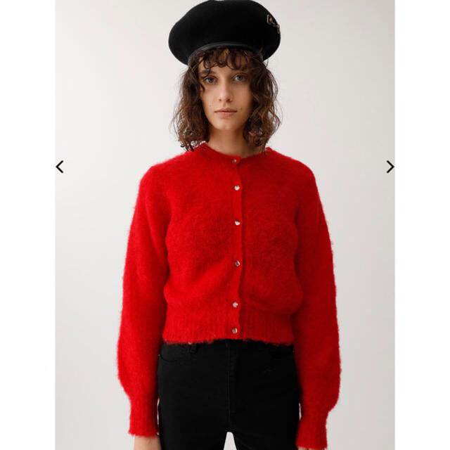 moussy(マウジー)の新作 ニットカーディガン RED レディースのトップス(カーディガン)の商品写真