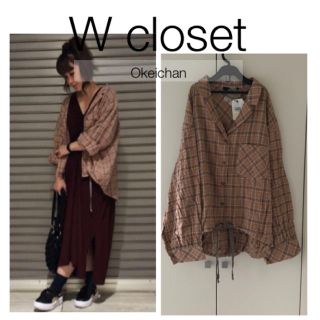 ダブルクローゼット(w closet)の1度使用しました☆裾アジャスター付きチェックシャツ羽織り ピンクベージュ(シャツ/ブラウス(長袖/七分))