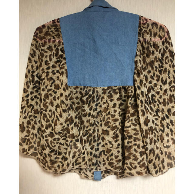 デニム×ヒョウ柄シフォンフレアブラウス♪〜130〜 キッズ/ベビー/マタニティのキッズ服女の子用(90cm~)(ブラウス)の商品写真