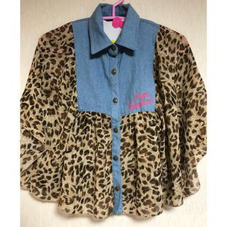 デニム×ヒョウ柄シフォンフレアブラウス♪〜130〜(ブラウス)