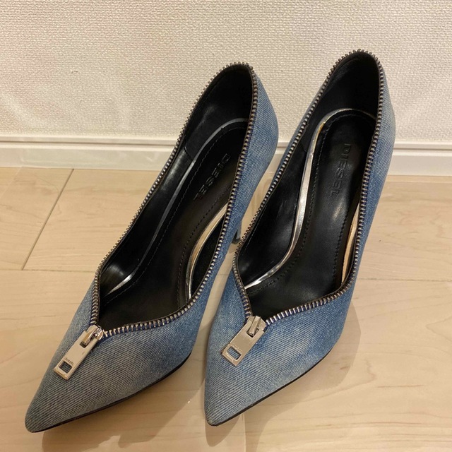 DIESEL.ディーゼルデニムパンプス.ファスナー.10cmヒール.23.5cm