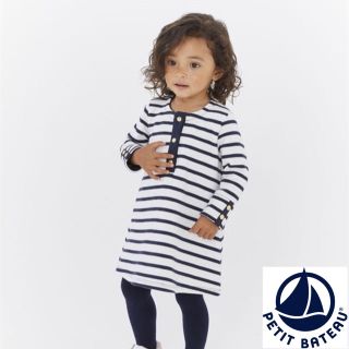 プチバトー(PETIT BATEAU)の【新品】プチバトー 24m スウェットマリニエールワンピース(ワンピース)