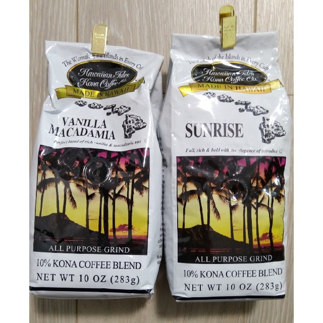 ハワイアンアイルズコーヒー　バニラマカダミア　サンライズ 2袋セット　コナコーヒ 食品/飲料/酒の飲料(コーヒー)の商品写真