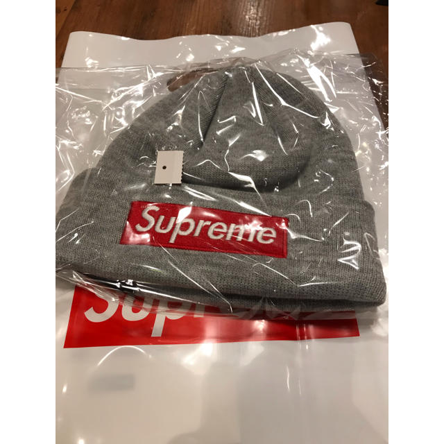 supreme×New Era boxlogo beanie グレーニット帽/ビーニー