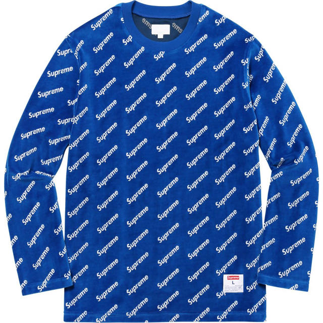 トップスsupreme velour diagonal logo l/s ベロア