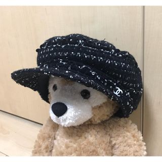 シャネル(CHANEL)のCHANEL キャスケット ツイード 帽子 ハット キャップ 黒×白 正規品(キャスケット)