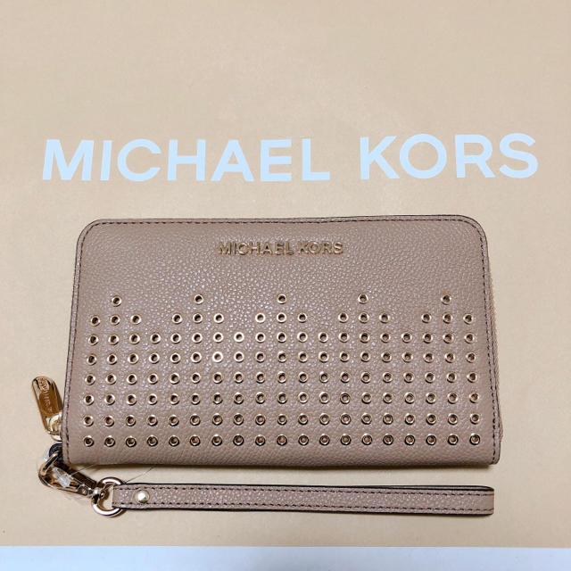 105cmマチ新品☆MICHEL KORS　ピンクベージュ　パンチング　長財布　 正規品